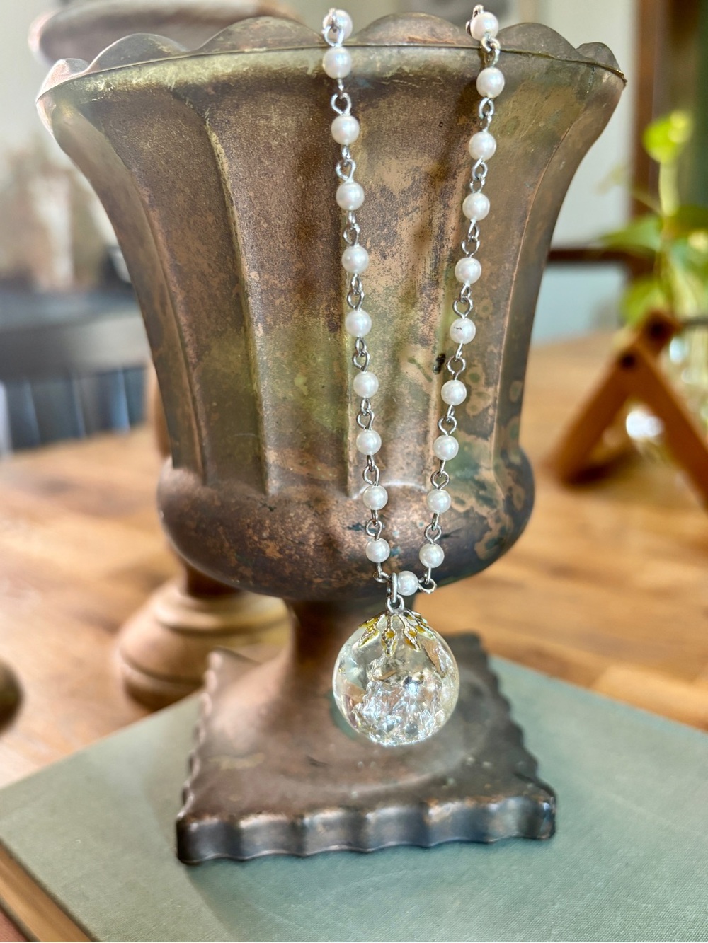 Vintage White Galaxy Resin Orb Necklace